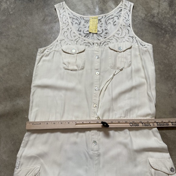 Da Nang Romper Womens Size M Beige 100% Silk Pockets Surplus‎ Lace Top - Picture 3 of 12